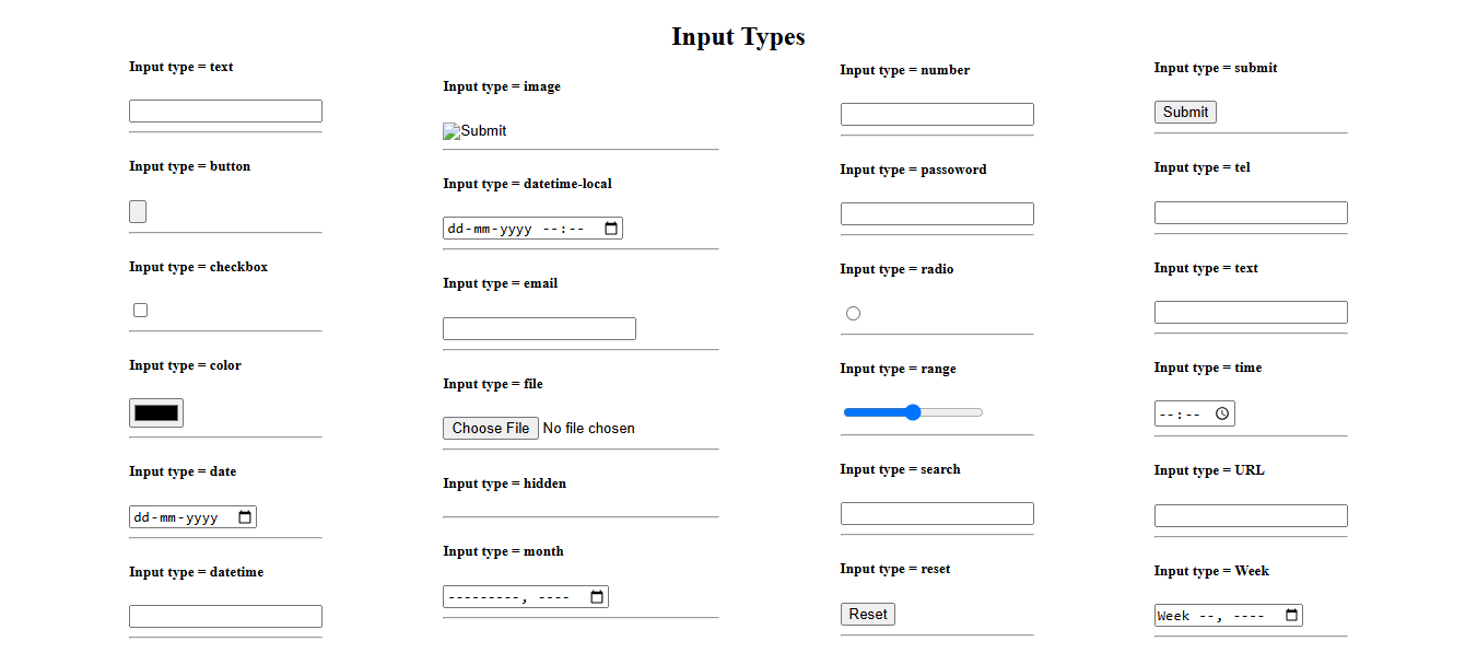 HTML Input Types