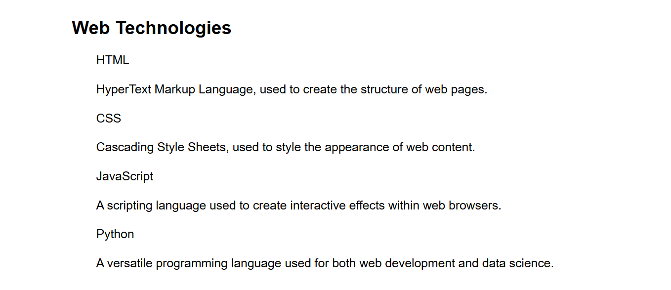 HTML Description List Output